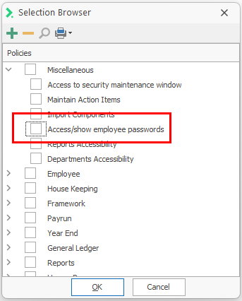 Access/show employee passwords Policy