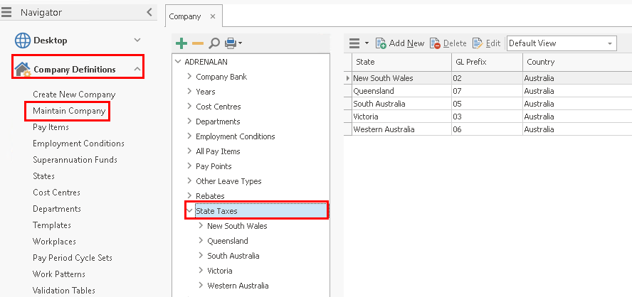 Maintain Company Data - State Taxe