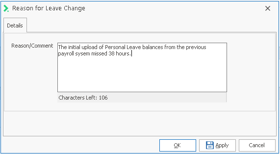 Reason for Leave Change