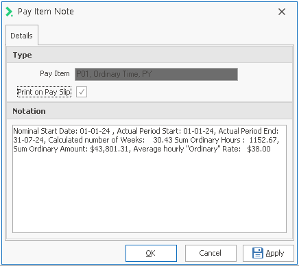 Pay Item Note