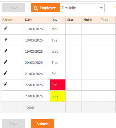 Colour applied to a Day Type in Timesheets