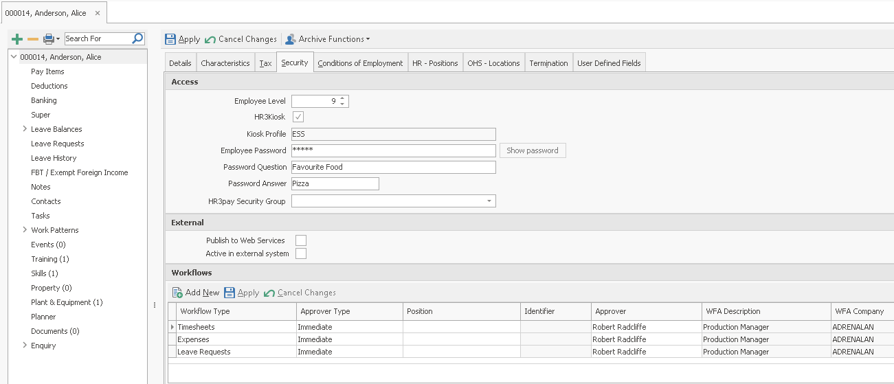 Employee HR3kiosk Access with Workflows
