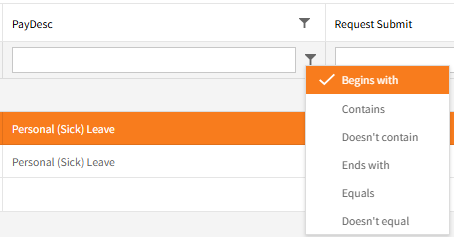 Filter Search options