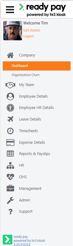 This is the menu on the left hand side of the HR3kiosk window