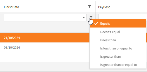 Numeric Filter options