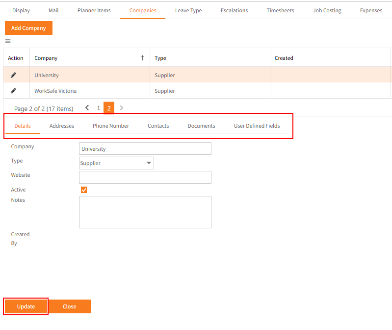 Update a Company, or Institution, via HR3kiosk