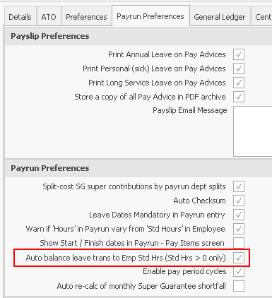 Payrun Preferences - Auto Balance