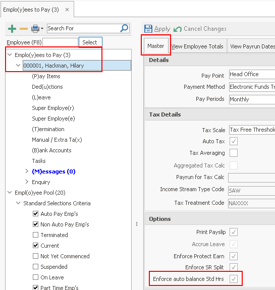 Payrun 'Enforce Auto Balance' option