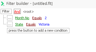 This is an example of a simple filter, where Month number equals '2', and Sex equals Female.
