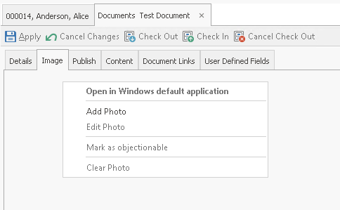 With no image, click right mouse button to add a new photo